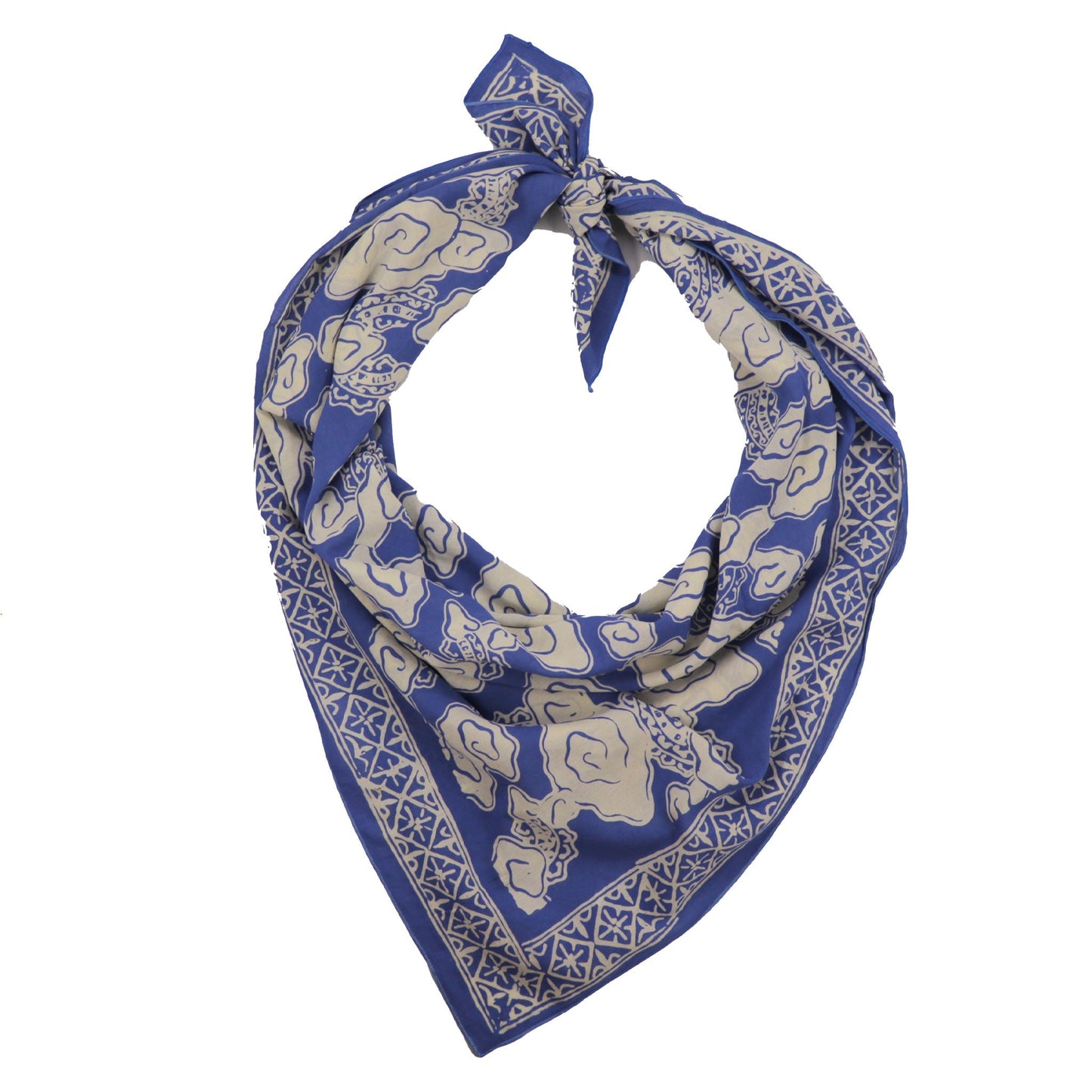 Large 39" Hand Dyed Batik Bandana - Pewter Sky