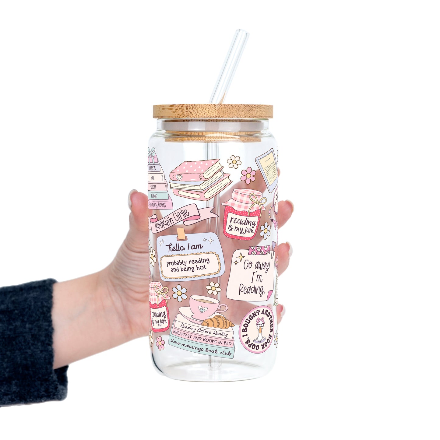 Bookish Girly Cup With Lid & Straw