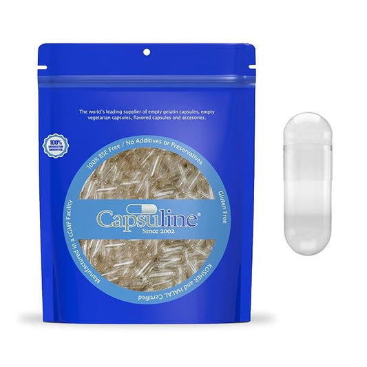 CLEAR SIZE 00 EMPTY GELATIN CAPSULES BY CAPSULINE - 1000 COUNT - GELATIN CAPSULES - 1000