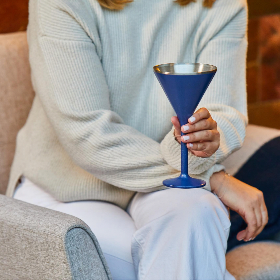 Stainless Steel Stemmed Martini Glass, Set of 2, Blue