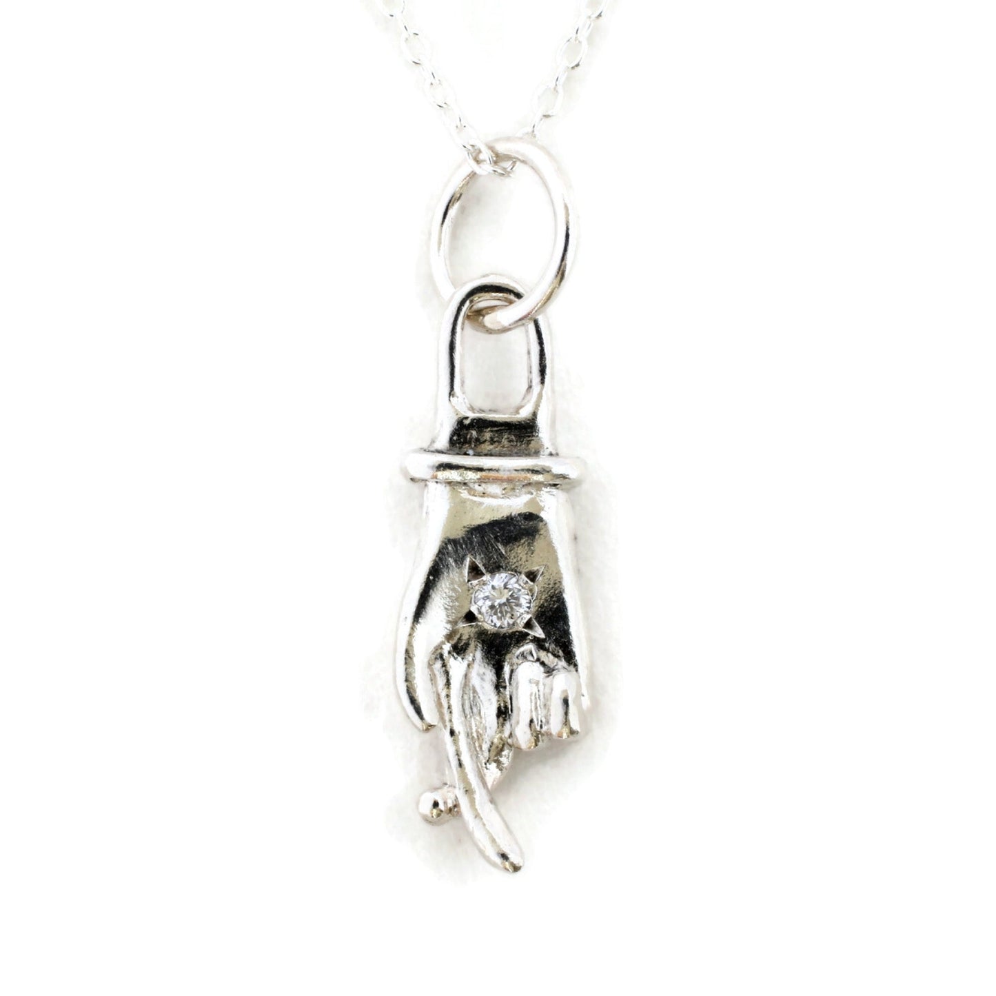 Sterling silver cross my fingers diamond necklace