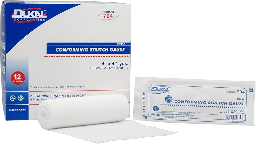 DUKAL Sterile Conforming Stretch Gauze Bandage Roll, 4 in x 4.1 yds (12 Count Box)