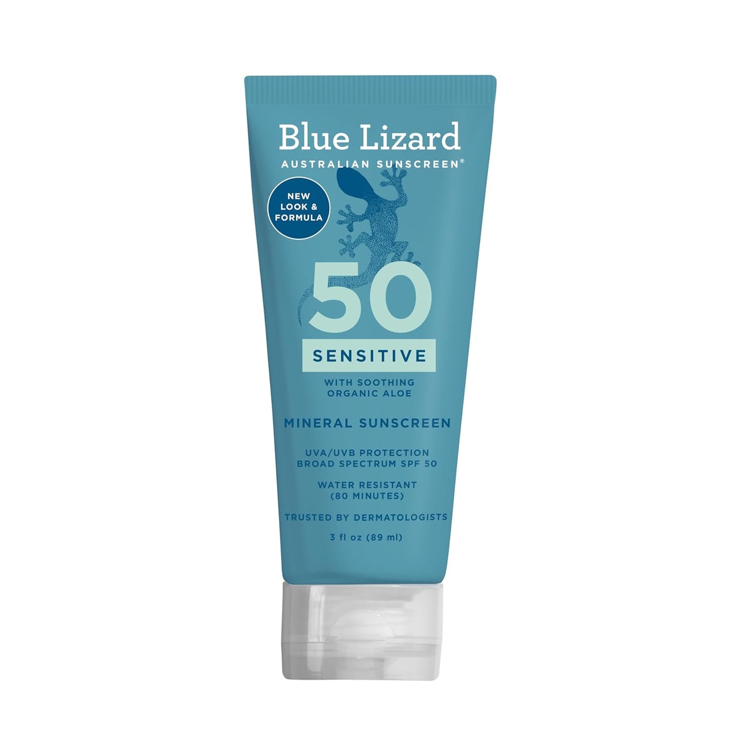 Blue Lizard Sensitive Mineral Sunscreen SPF 50, Protección UVA/UVB, Resistente al Agua, Sin Fragancias - Tubo de 3 oz