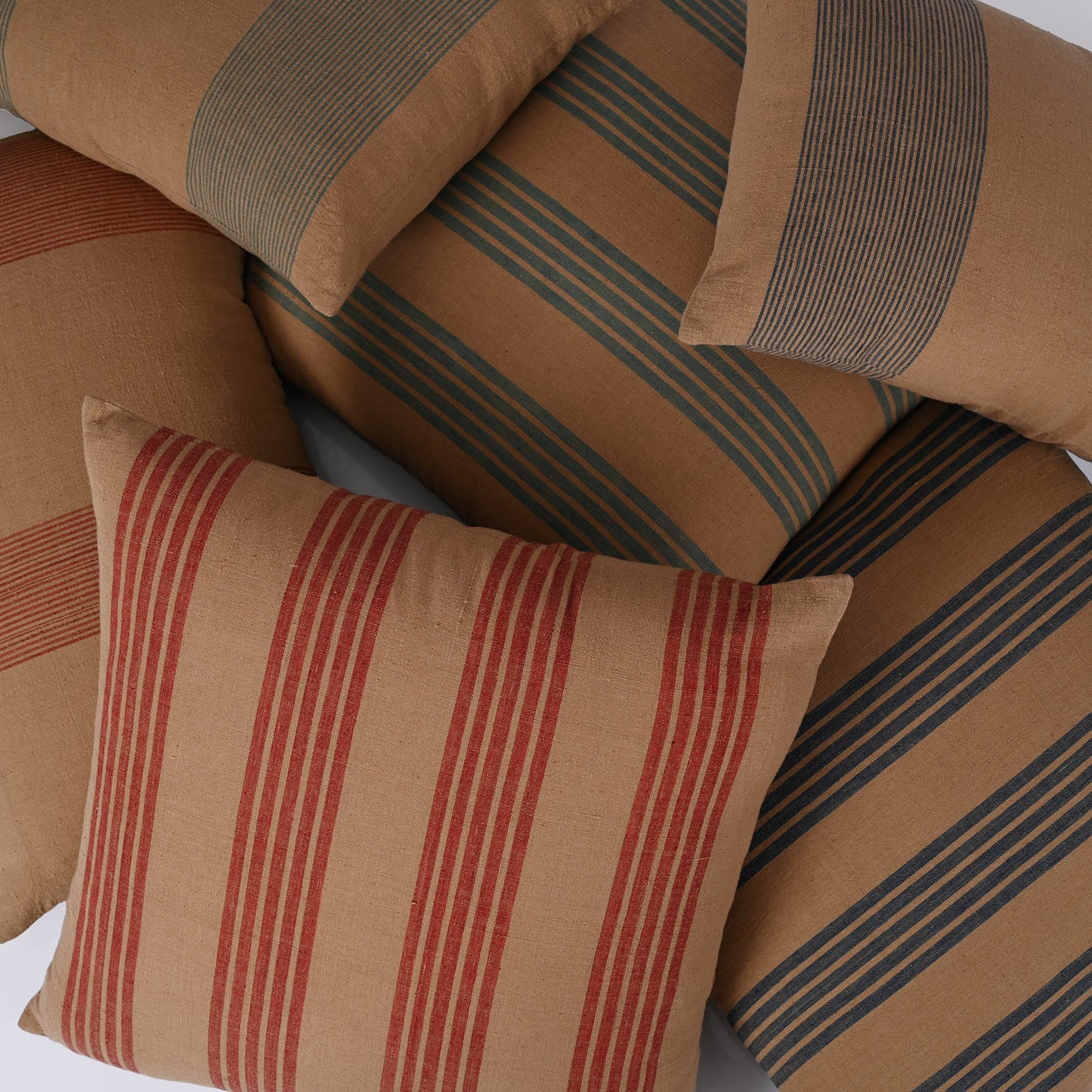 Earthy Finesse Brown cotton throw pillow cover with bold Red stripes