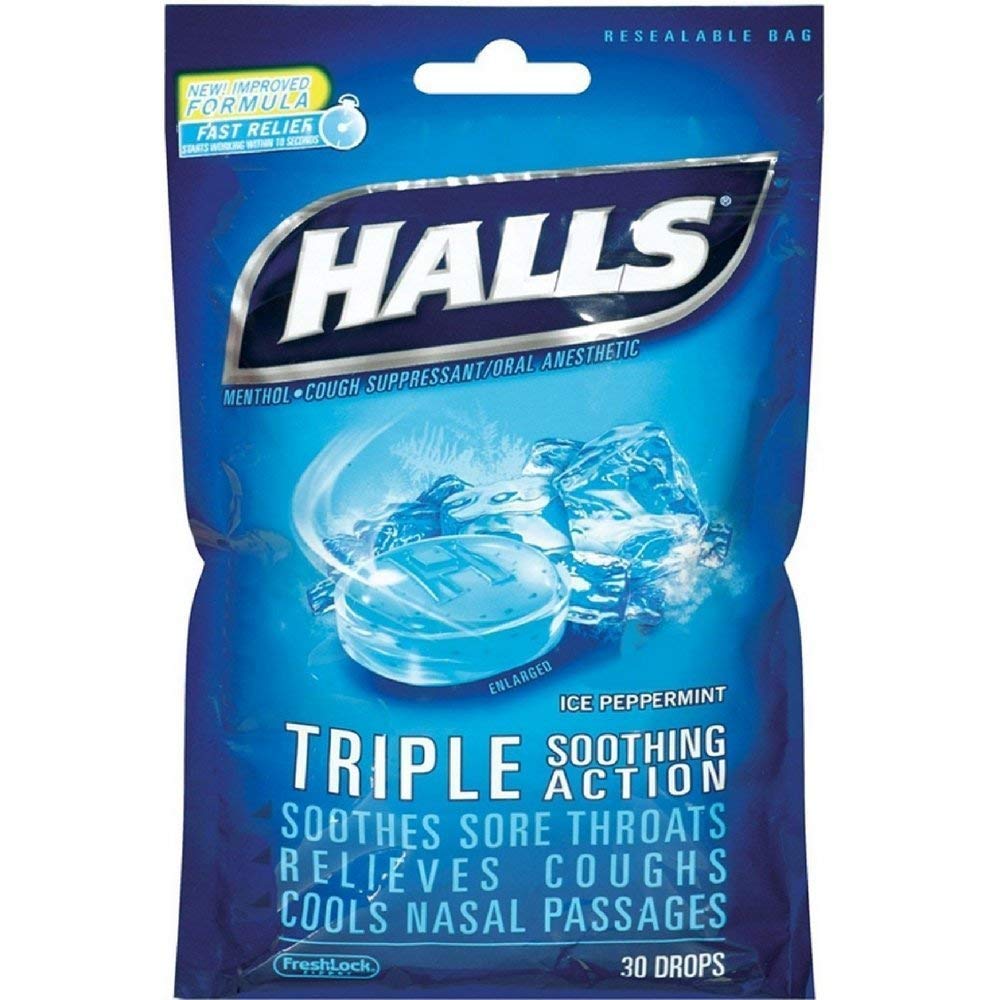 Halls Cough Suppressant/Oral Anesthetic, Menthol, Ice Peppermint