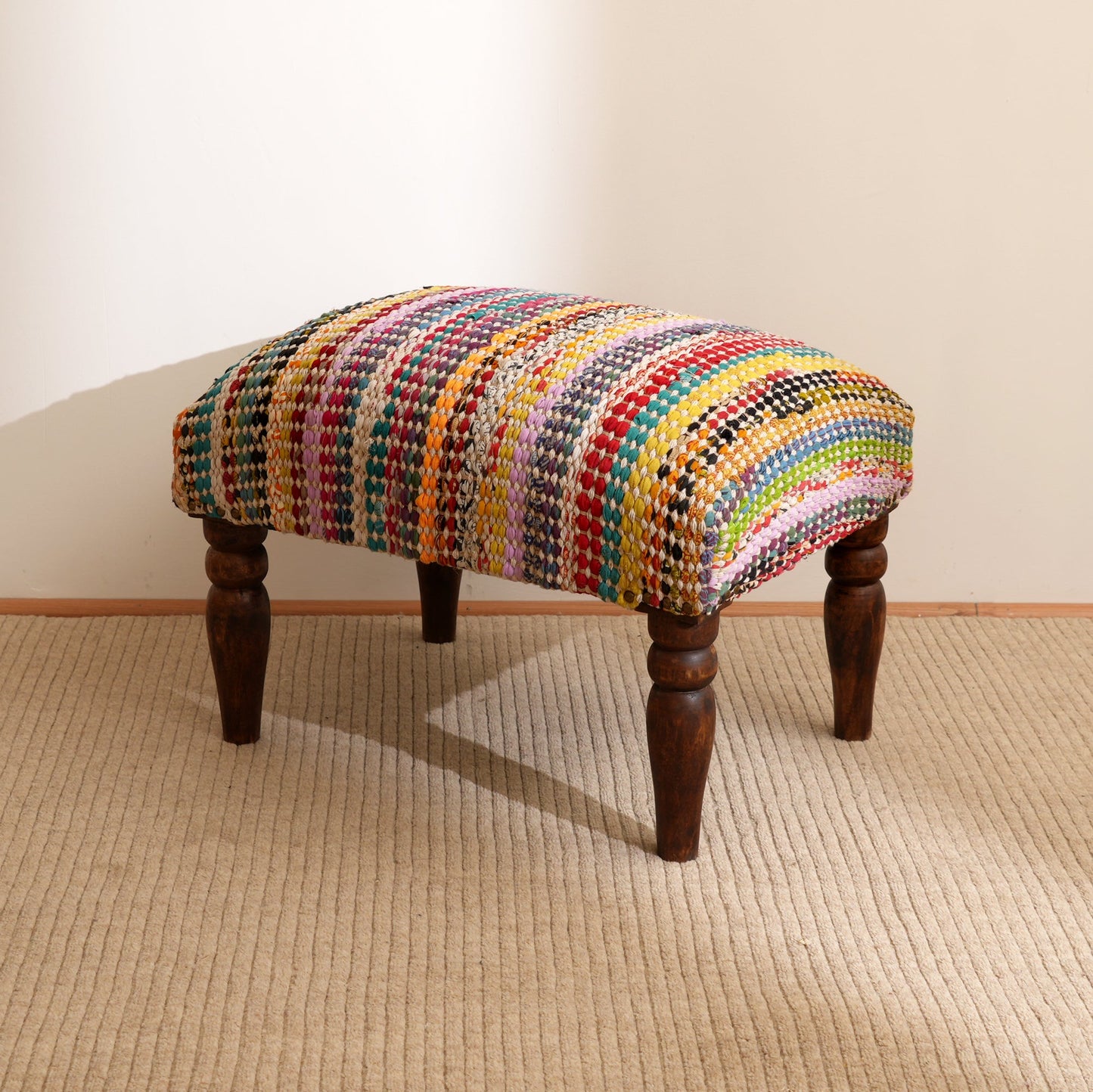 Handwoven Accent Footstool | 20.5x15.5x15 | Cotton Fabric