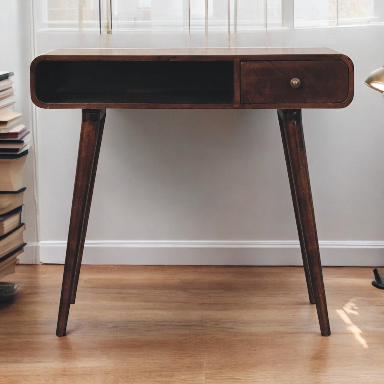 Solid Wood Curved California Walnut Writing Desk