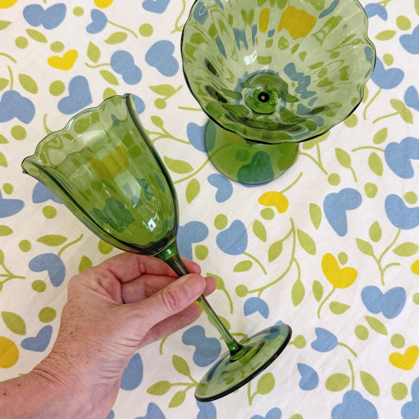 S/4 Lily Green Handblown Water Glasses