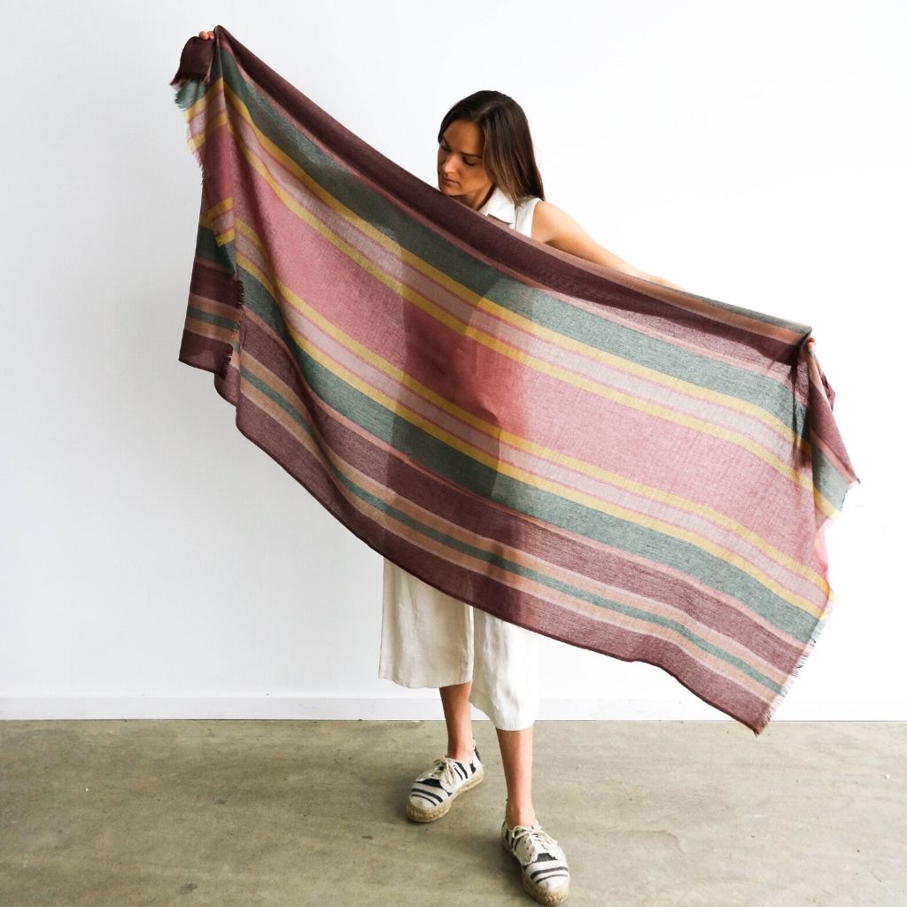 Barque Clay Modern Artisan Striped Soft Merino Handwoven Scarf