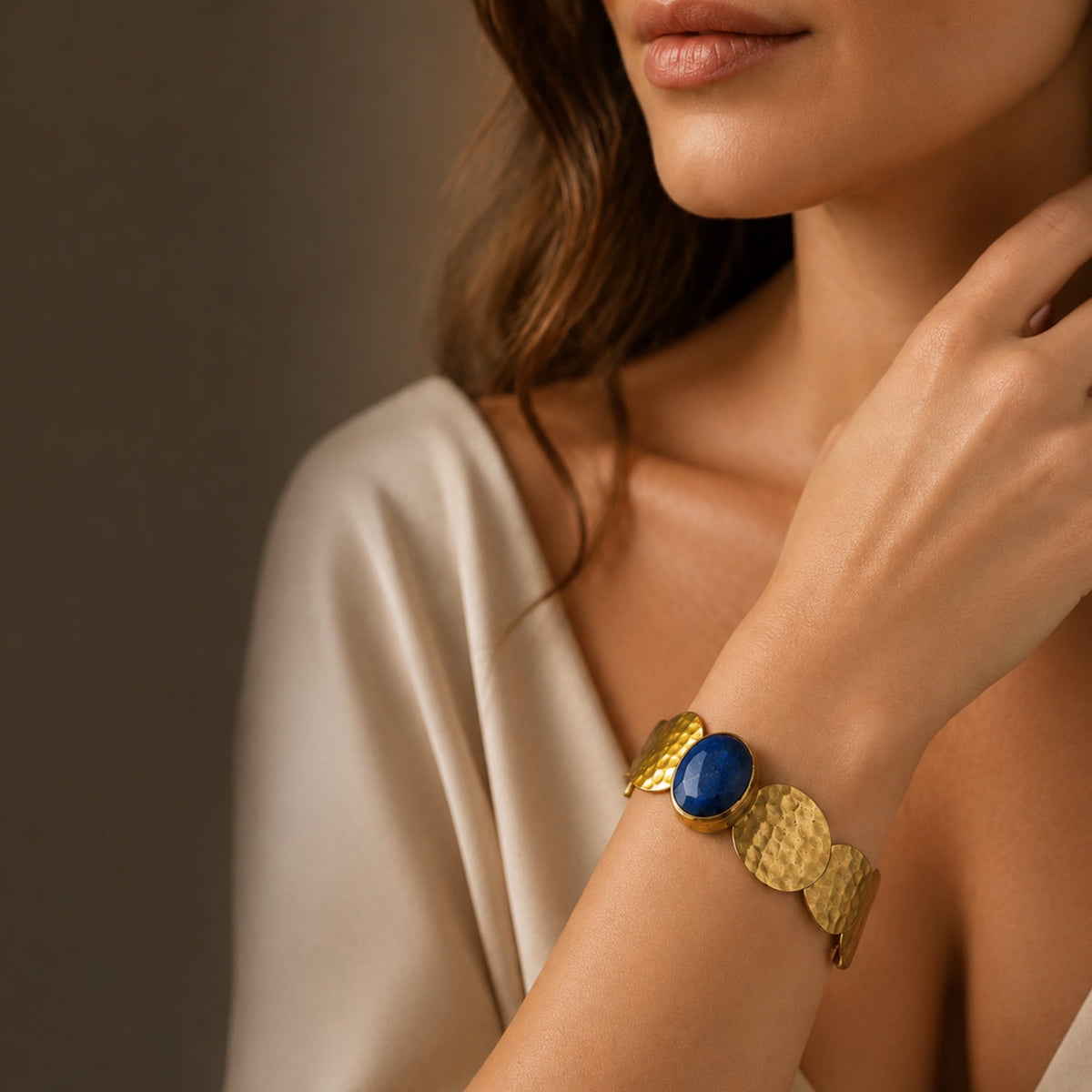 Deniz Lapiz and Gold Disc Cuff Bangle