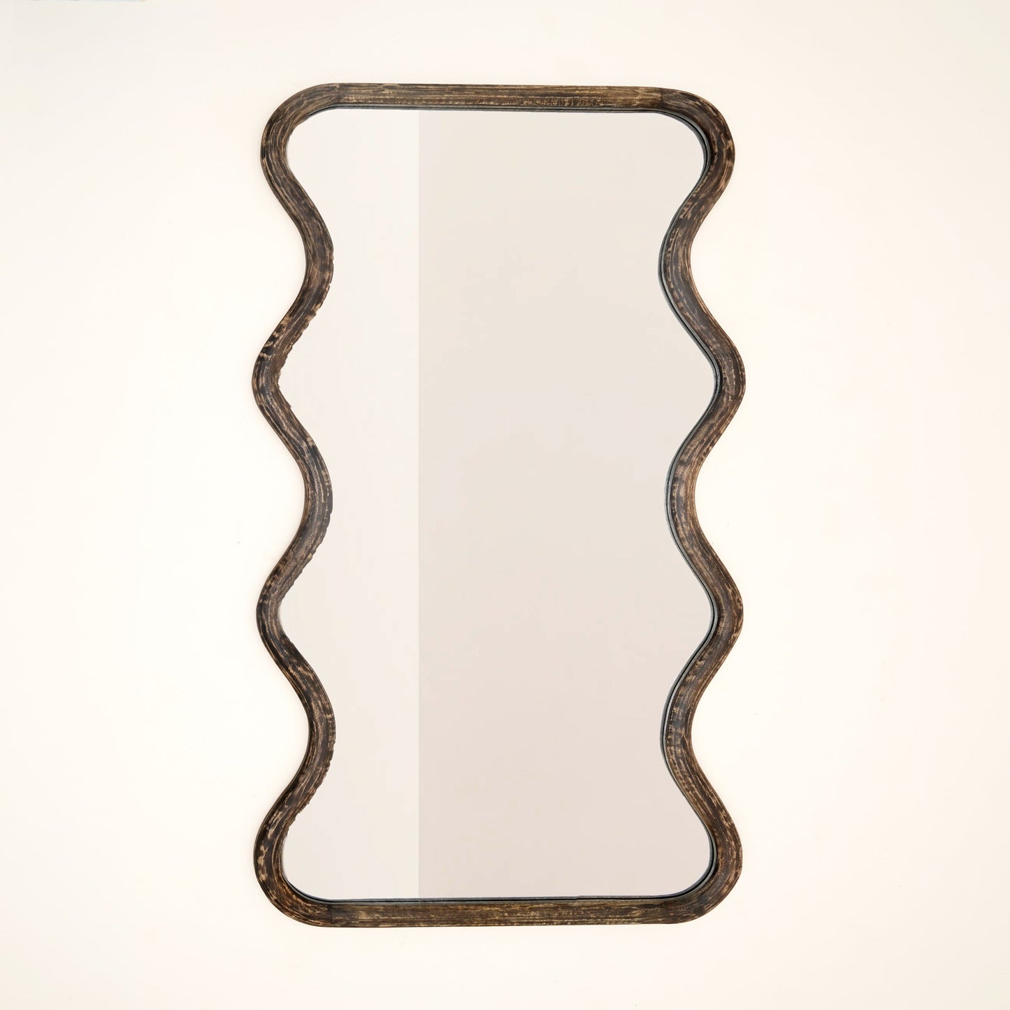 Wavy Full-Length Wall Mirror with Mango Wood Frame, 36x72"