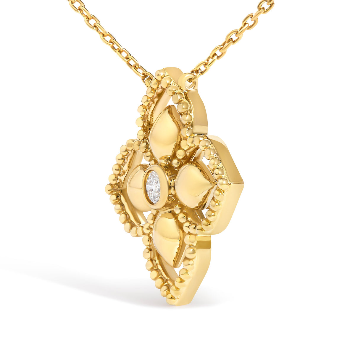 10K Yellow Gold Diamond Accent Floral Medallion Pendant Necklace