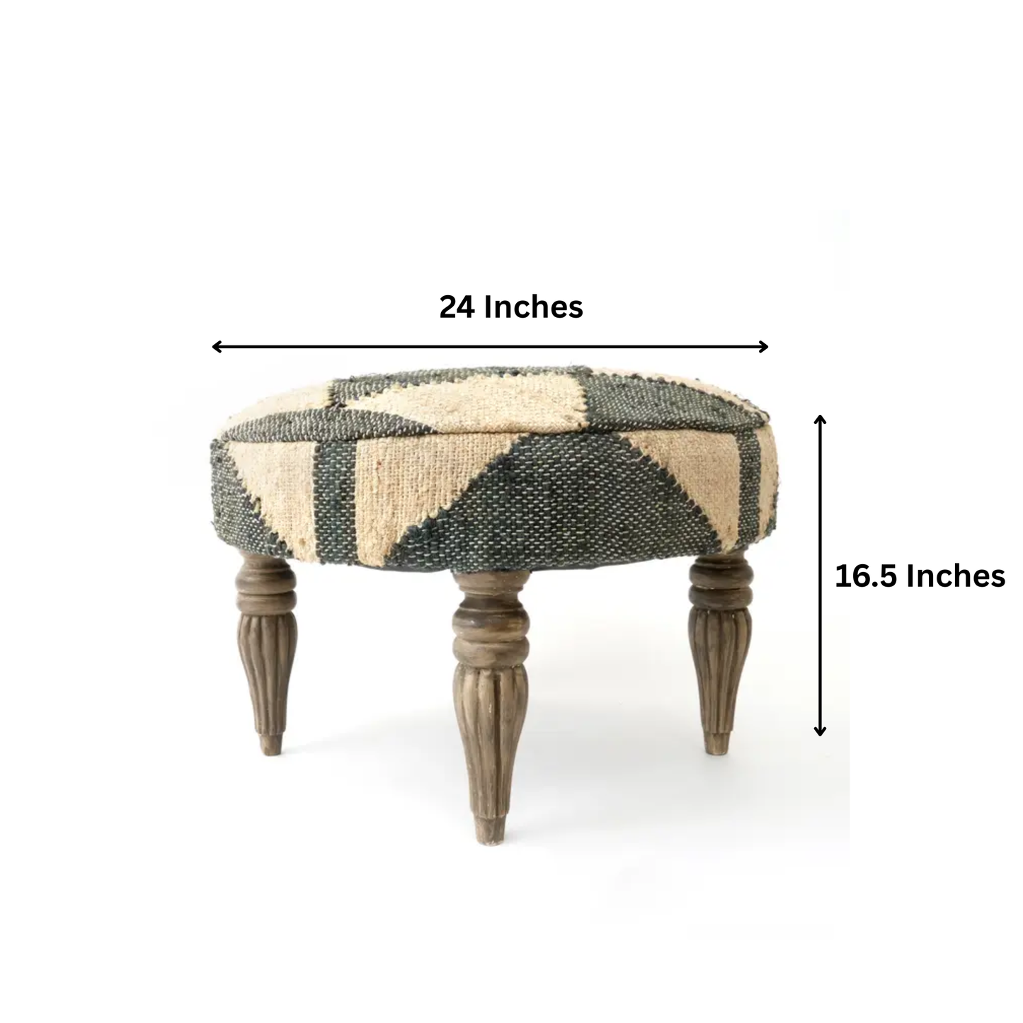 Woven Geometric Pattern Accent Stool | 24x16.5" | Jute Fabric