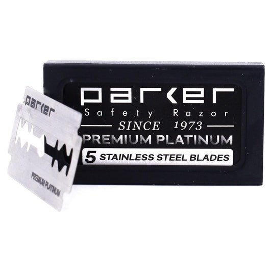 Parker Premium Platinum Stainless Steel DE Razor Blade - 20x5 Blades