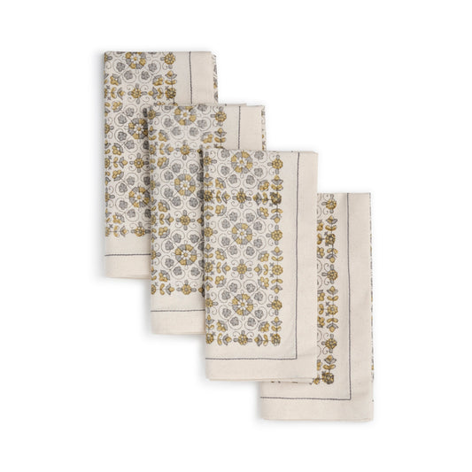 Hand Block Printed Cotton Napkins, Set of 4 | 18″ × 18″ | Fair Trade | Ivy