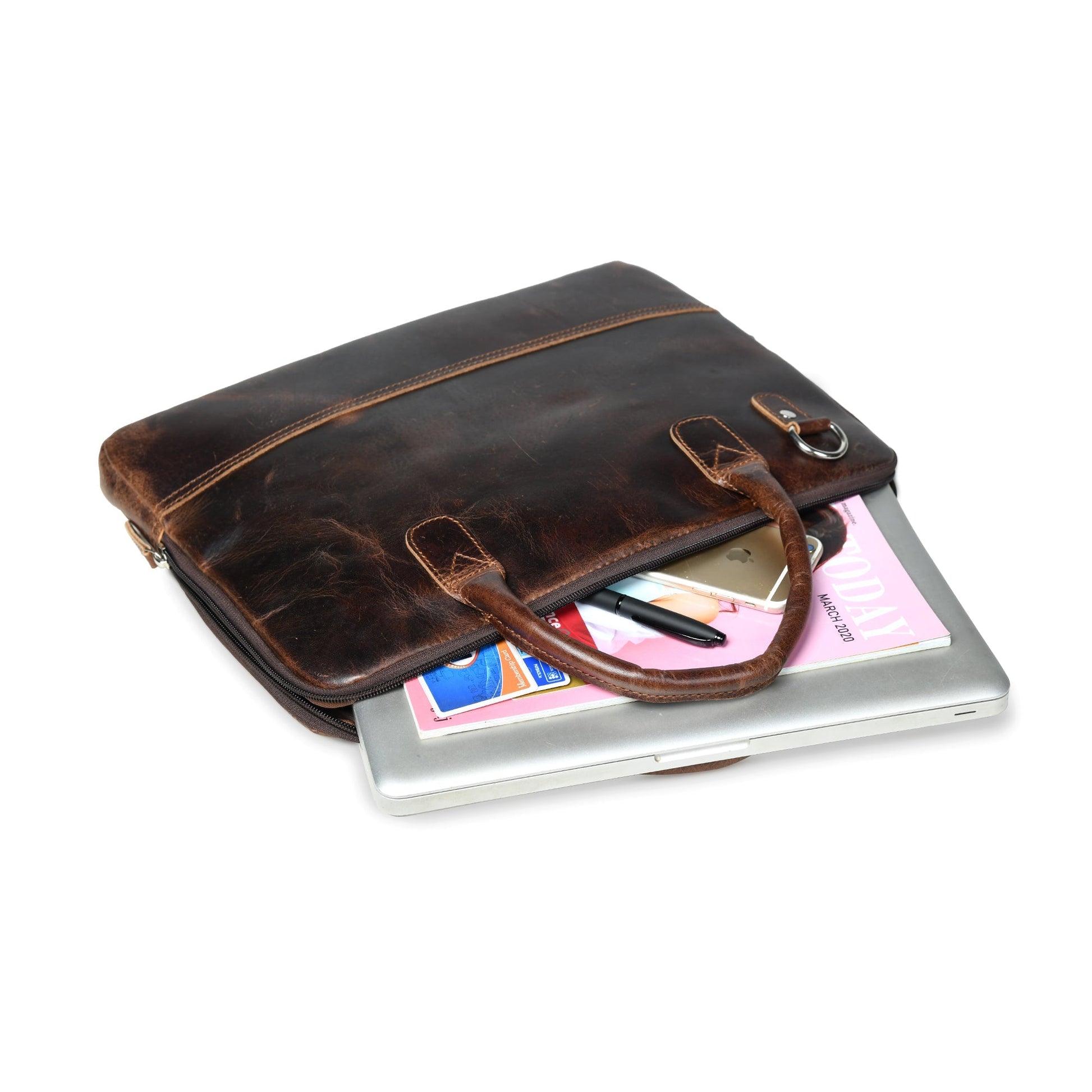 Modernist Leather Laptop Bag-Dark Brown - Osadia Concept Store