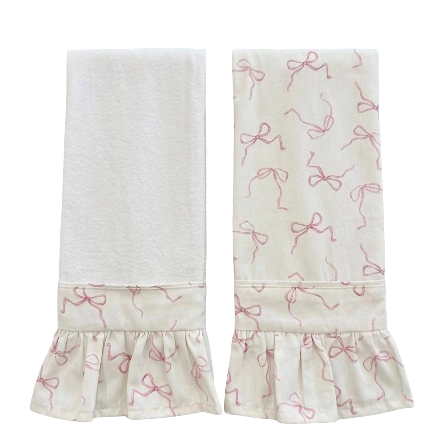 Pink Bow Ruffled Kitchen Towels (Set of 2)