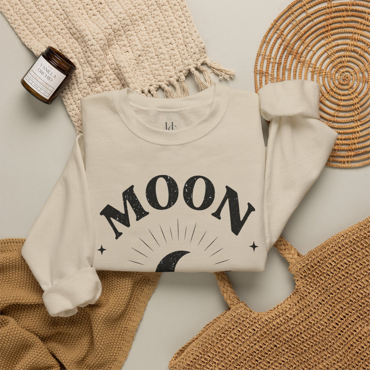 Moon Tribe Crewneck Sweatshirt – Crescent Moon Graphic Cozy Pullover