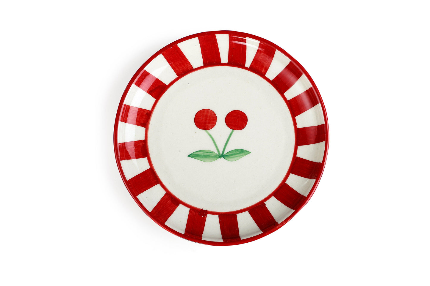 S/2 Ceramic Cherry Dessert Plate - Red