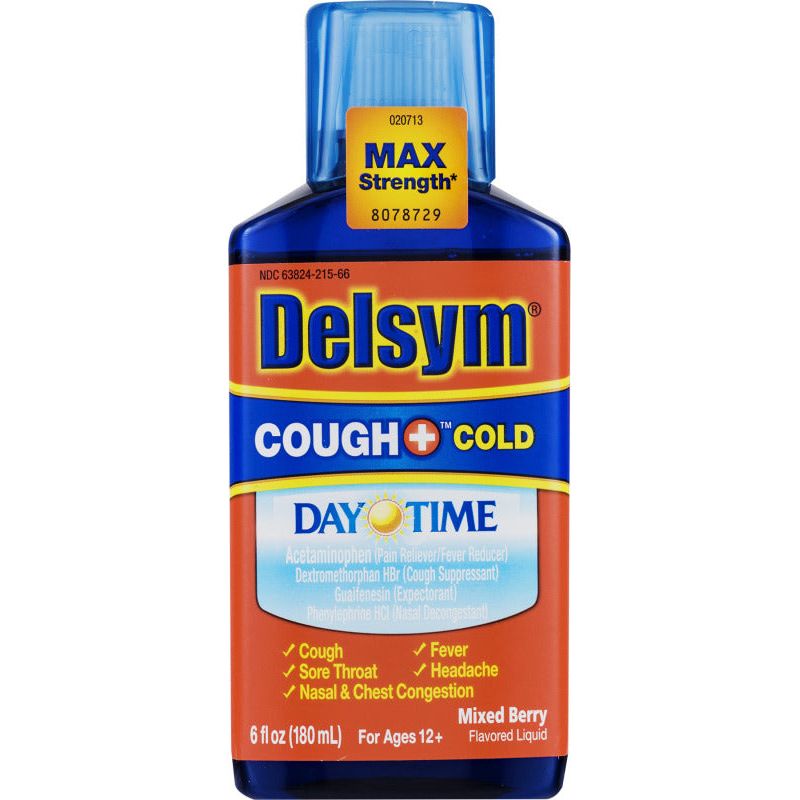 Delsym Cough+ Cold Day Time Cough Suppressant And Pain Reliever Mixed Berry Flavored