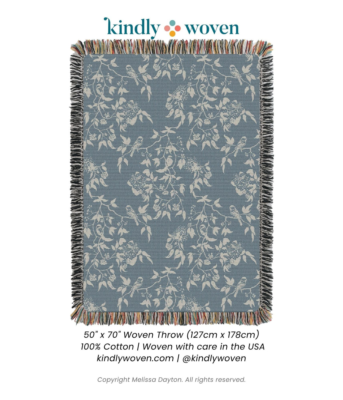 Blue Bird and Botanical Jacquard Woven Throw