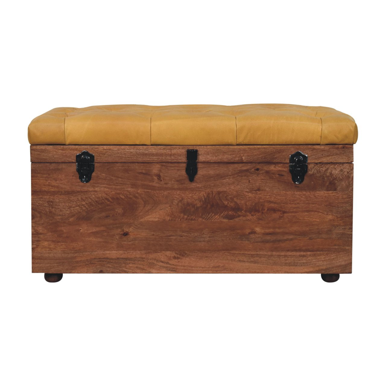 Solid Wood Buffalo Hide Honey Caramel Storage Trunk