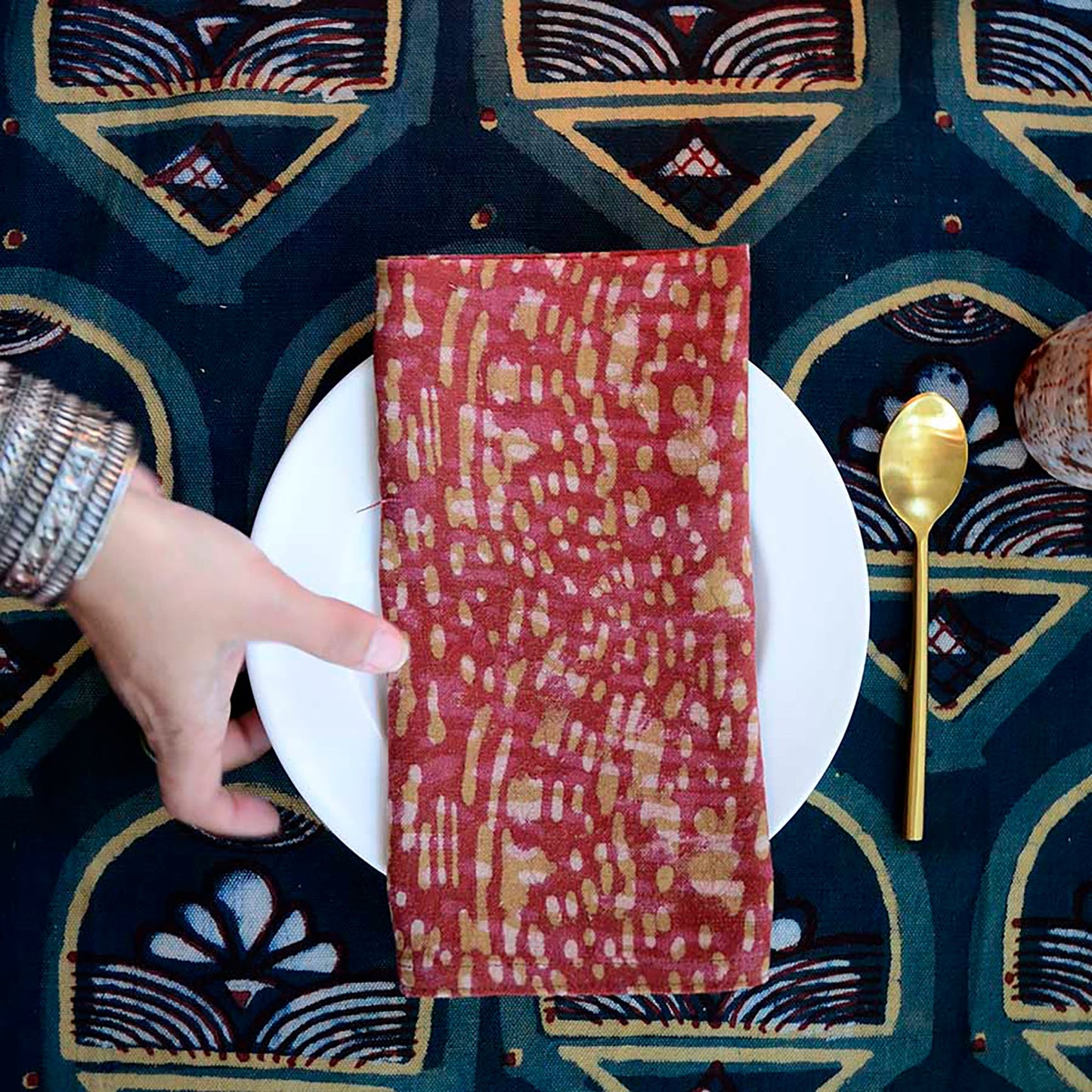 Rustic Handmade Cotton Napkins (Set of 4) - Barkha Orange