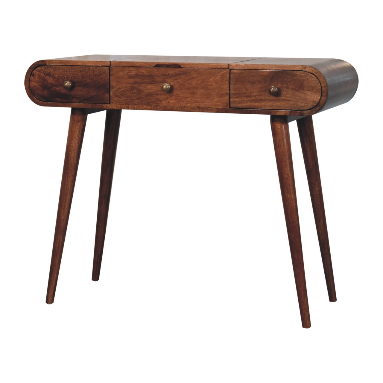 Solid Wood Honey Caramel Round Dressing Table