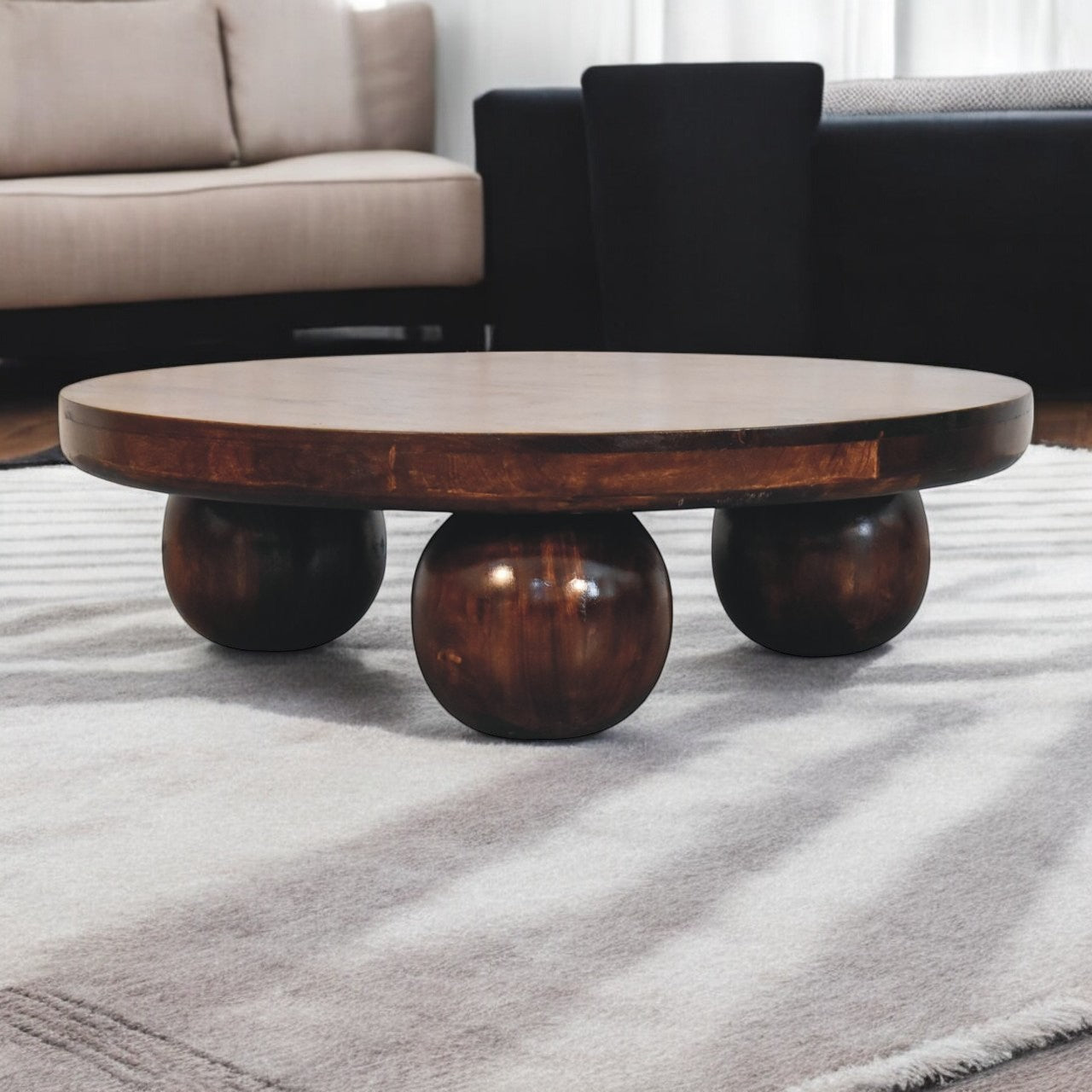 Solid Wood California Walnut Central Table with Ball Feet
