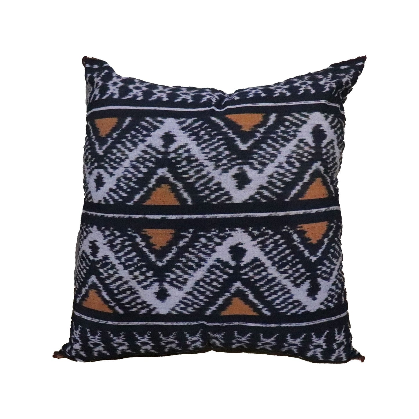 Handwoven Ikat Pillow Cover, Heritage Fire, Black and Orange. 22 x 22inches, Cushion