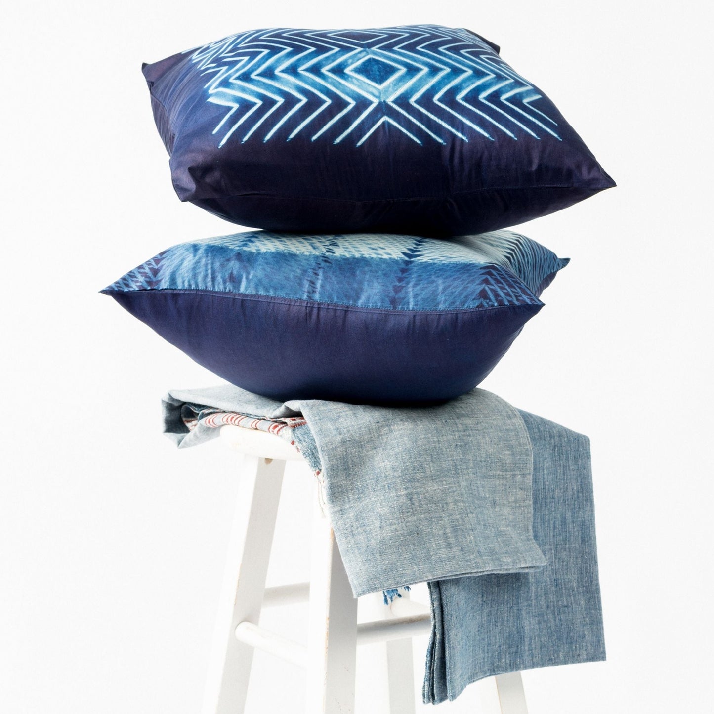 Naami Indigo Geometric Shibori Print Silk Pillow