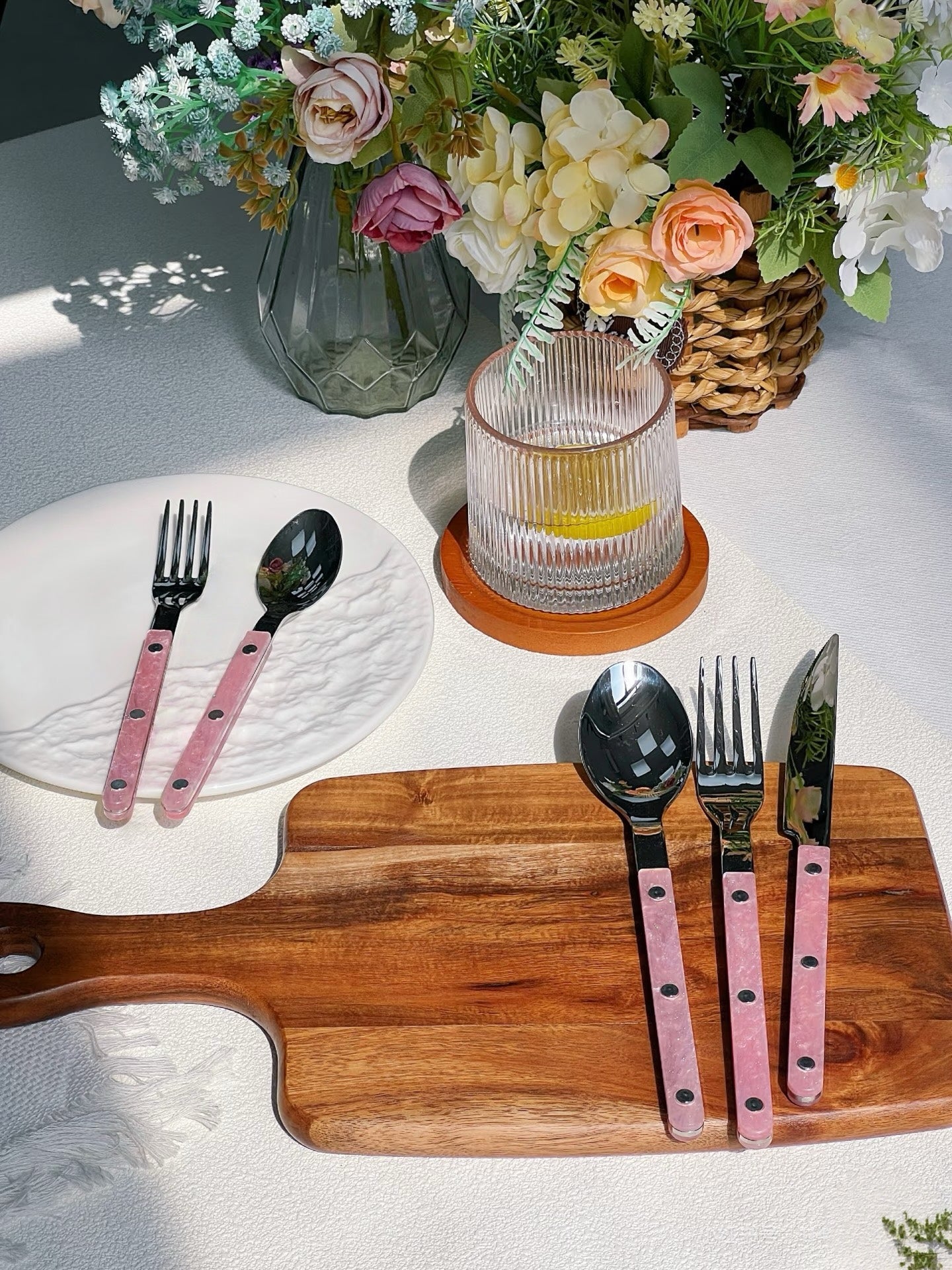 S/10 Salt Lake Flatware, Modern Elegant Pink Cutlery Silverware Set