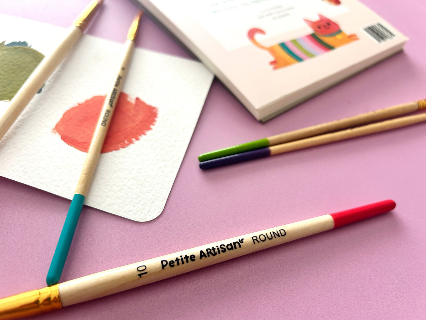 Five wood watercolor brushes sized and built for kid hands