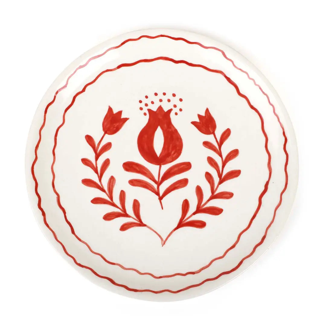 Red Anaar Ceramic Breakfast Set - Coffee Cup & Side Plate (Set of 2)