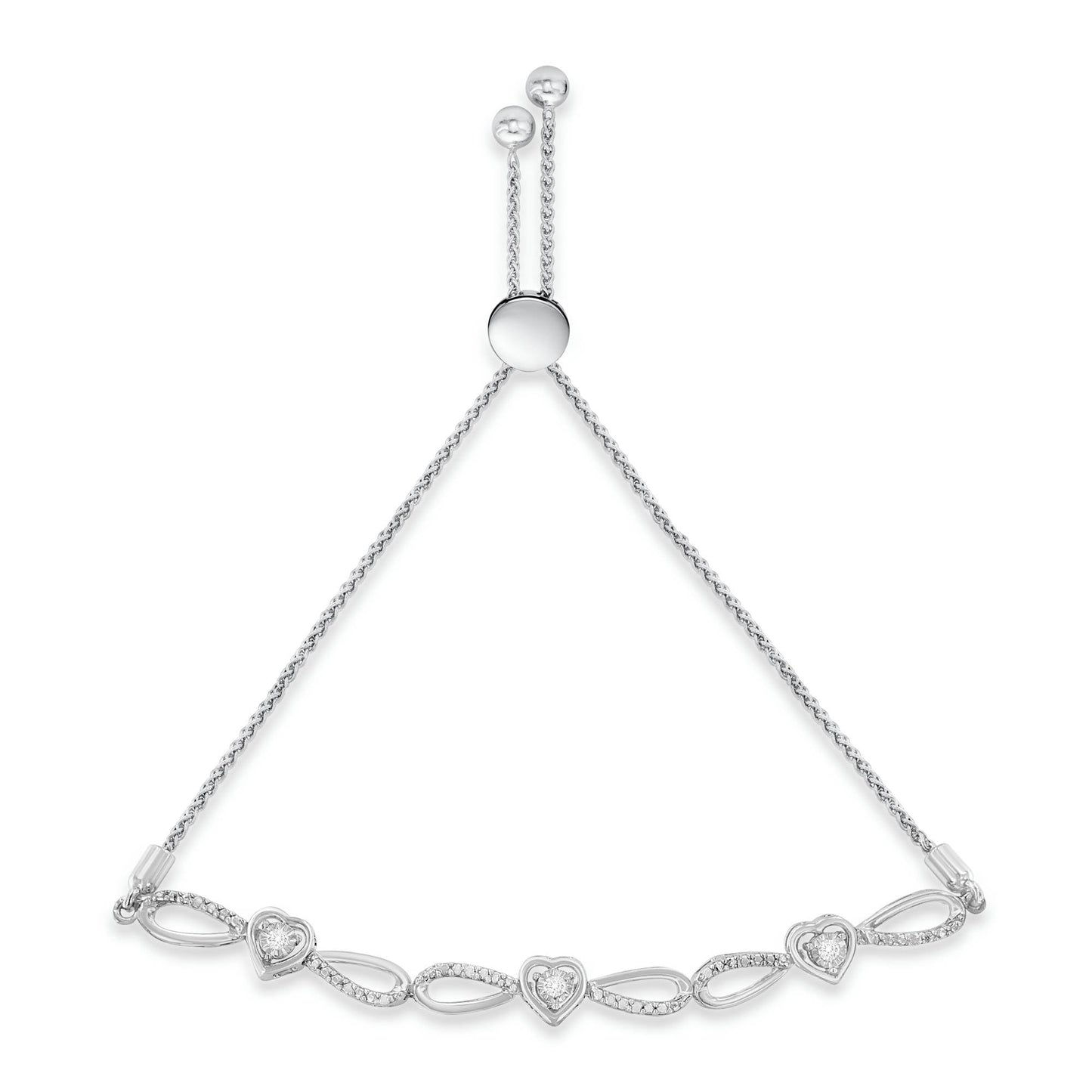 .925 Sterling Silver Diamond Accent Heart and Infinity 4â€-10â€ Adjustable Bolo Bracelet (I-J Color, I3 Clarity)