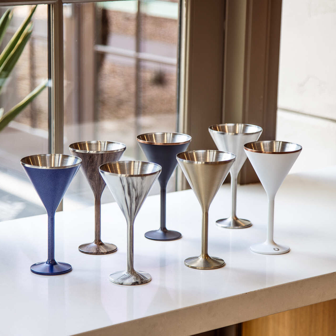 Stainless Steel Stemmed Martini Glass, Blue