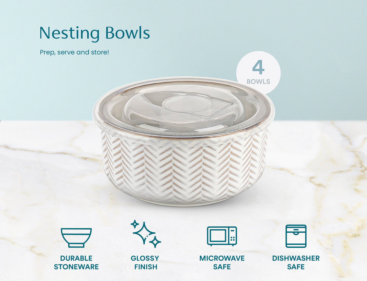 Nesting Bowls with Lids, Set of 4, Narbonne Collection