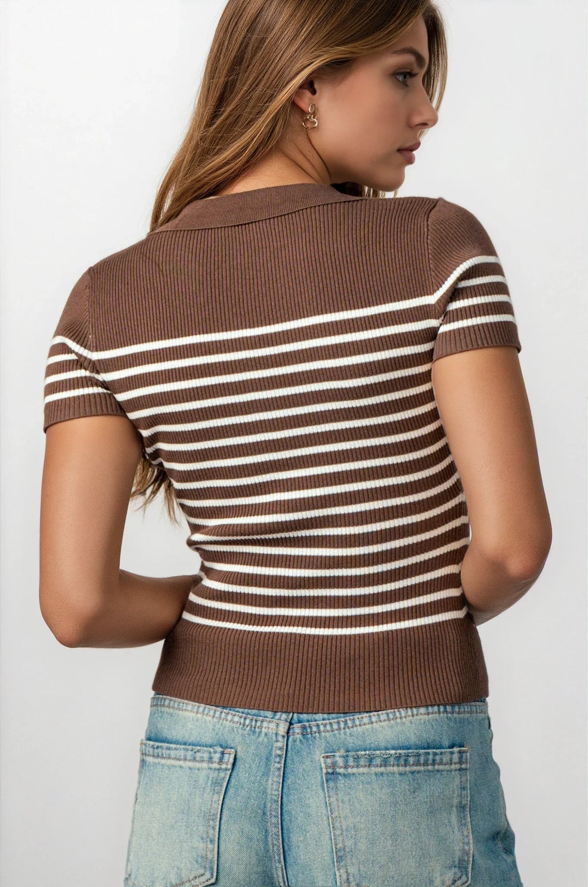 Boho Stripe Ribbed Snap Top