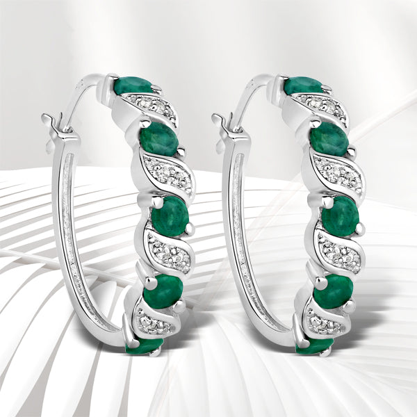 1.08 Carat Genuine Emerald and White Topaz .925 Sterling Silver Earrings
