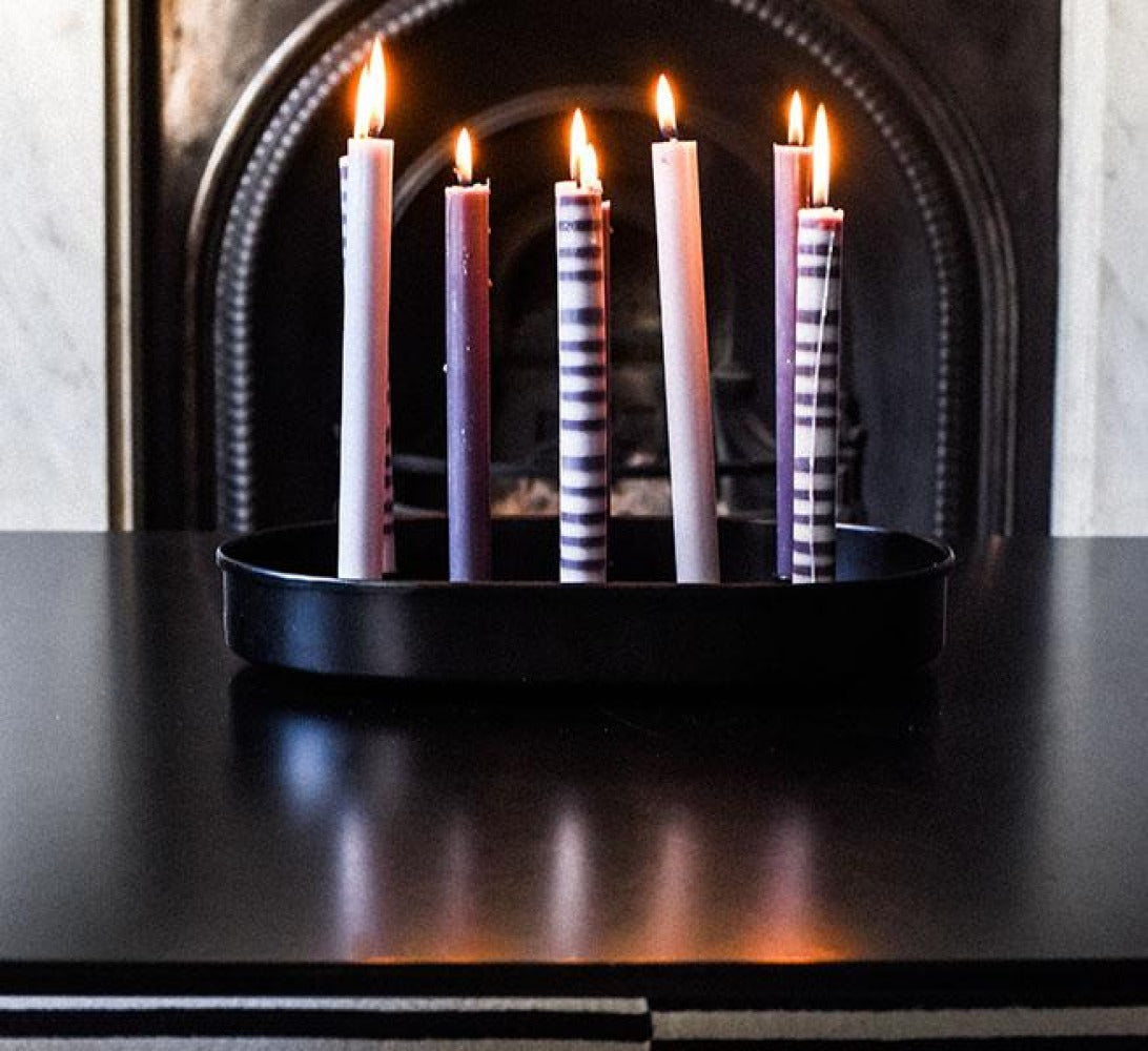 Oval Metal Candle Platter - Jet Black