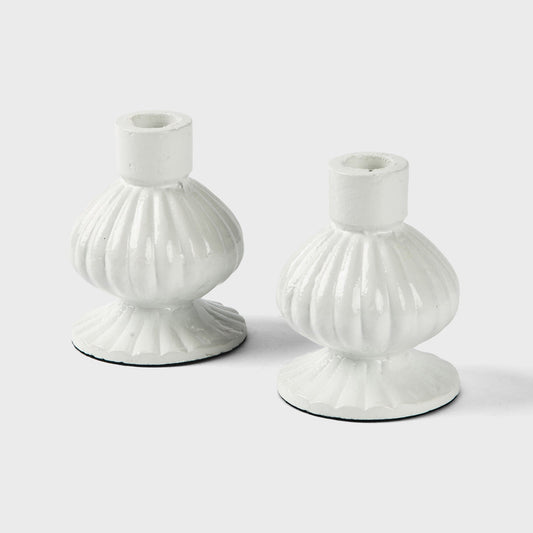 Sculpted Aluminum White Candlesticks