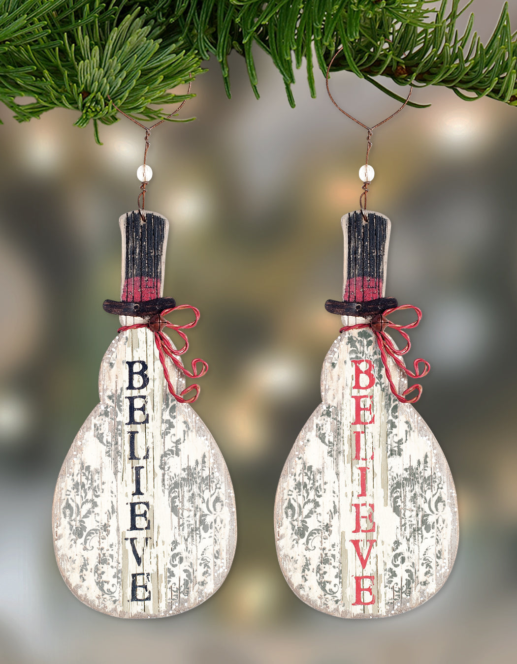 Rustic Believe Snowman Ornaments - Set of 4