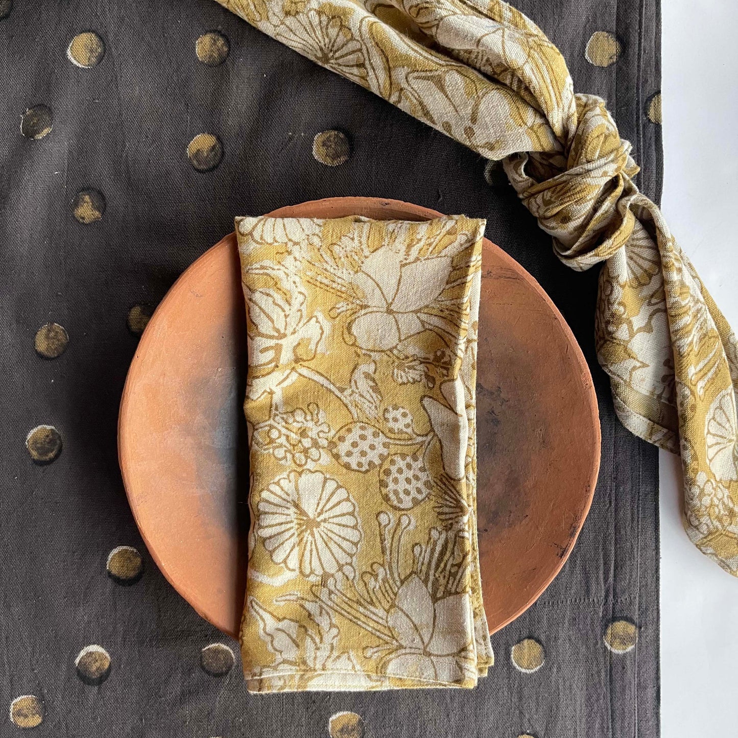 Hand Block Print Cotton Napkins (Set of 4) - Hope Mustard