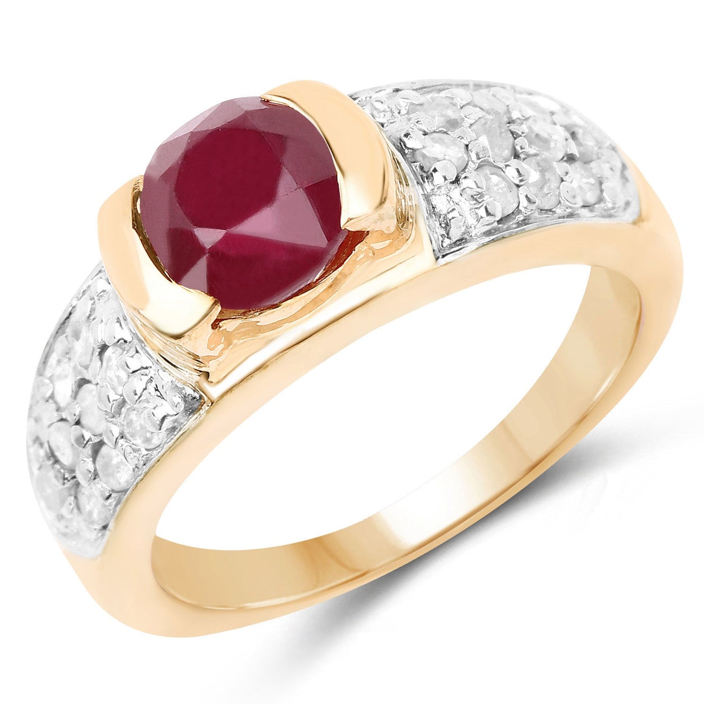 14K Rose Gold Plated 1.95 Carat Genuine Glass Filled Ruby & White Diamond .925 Sterling Silver Ring