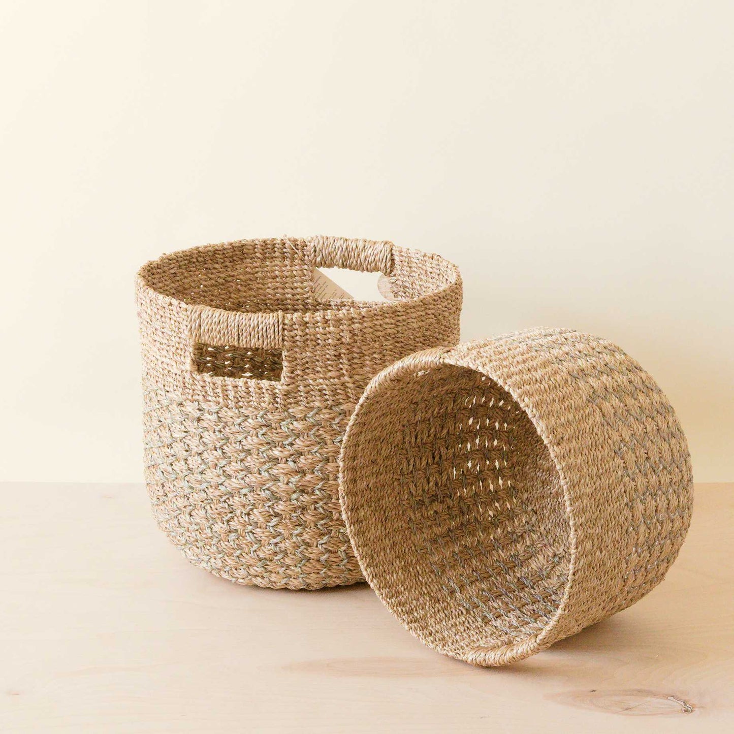 S/2 Grey + Natural Round Bottom Baskets