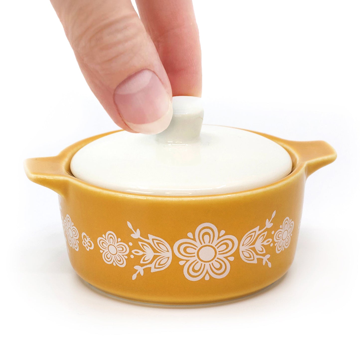 Pyrex-Inspired Butterfly Gold Casserole Ceramic Trinket Box
