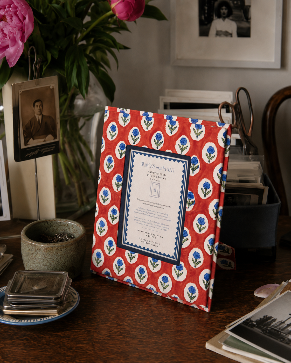 Large Block Print Photo Frame (5 x 7) - Crimson Buta