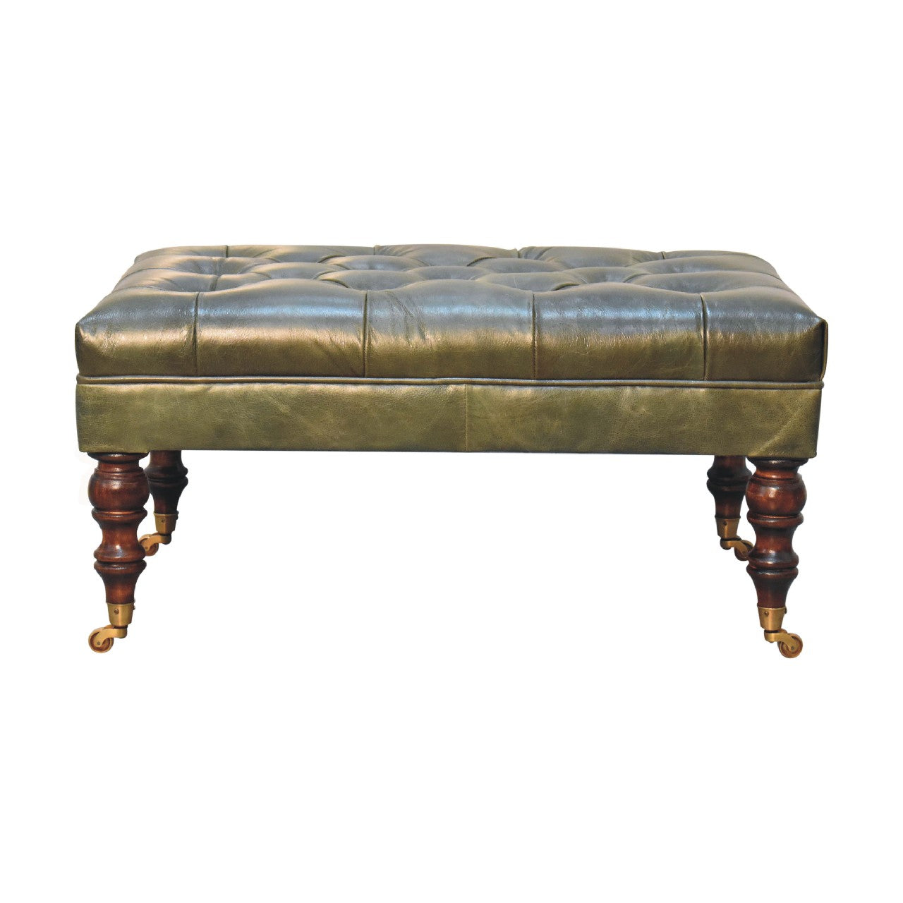 Buffalo Leather Upholstered Ottoman with Castor Legs