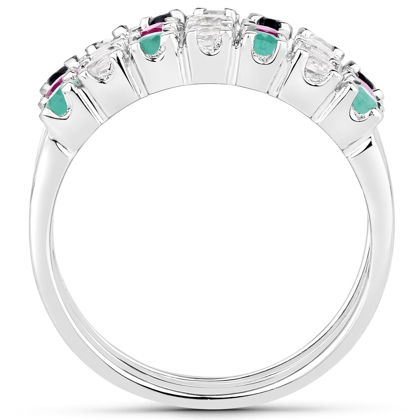 1.44 Carat Genuine Multi Stones .925 Sterling Silver Ring