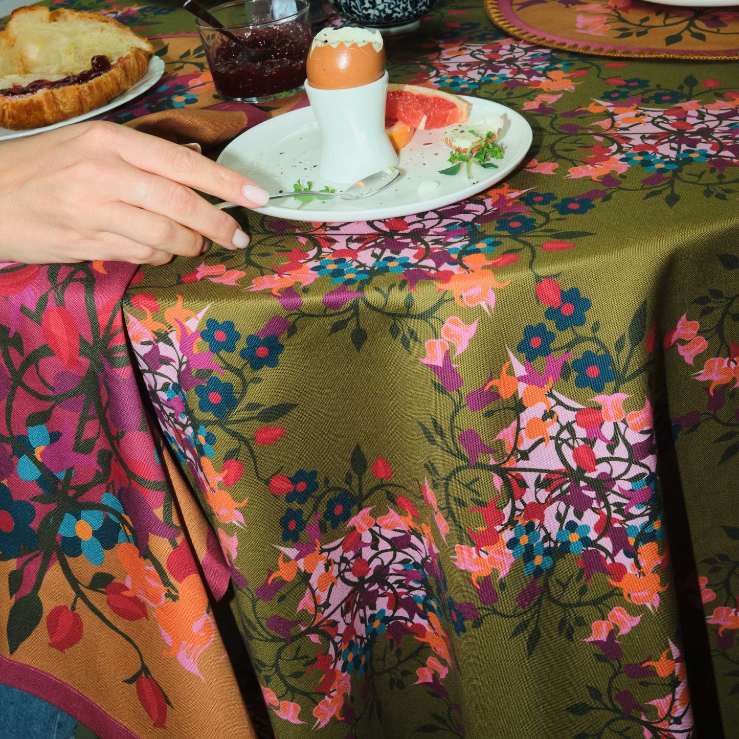 6 Round Placemats Blumen Green/Pink